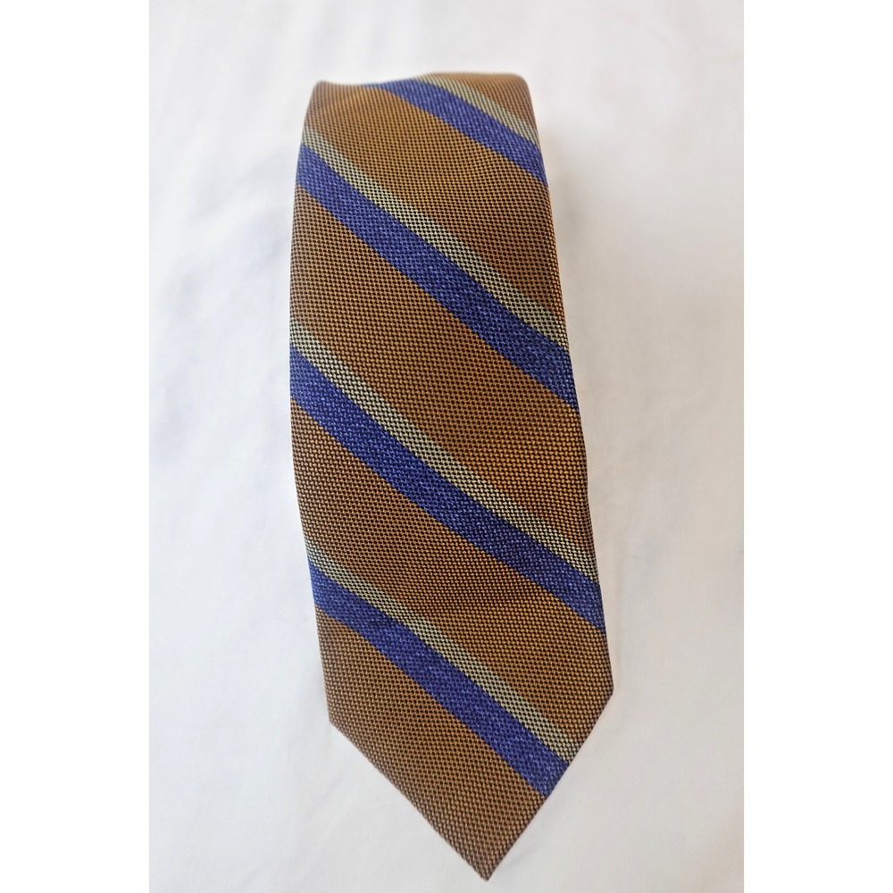 Saddlebred Tie Silk Blend‎ Brown Blue Striped Classic Business Necktie